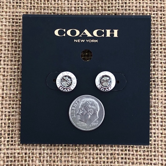 NWT Coach Silver Open Circle Stone Stud Earrings - Picture 4 of 4